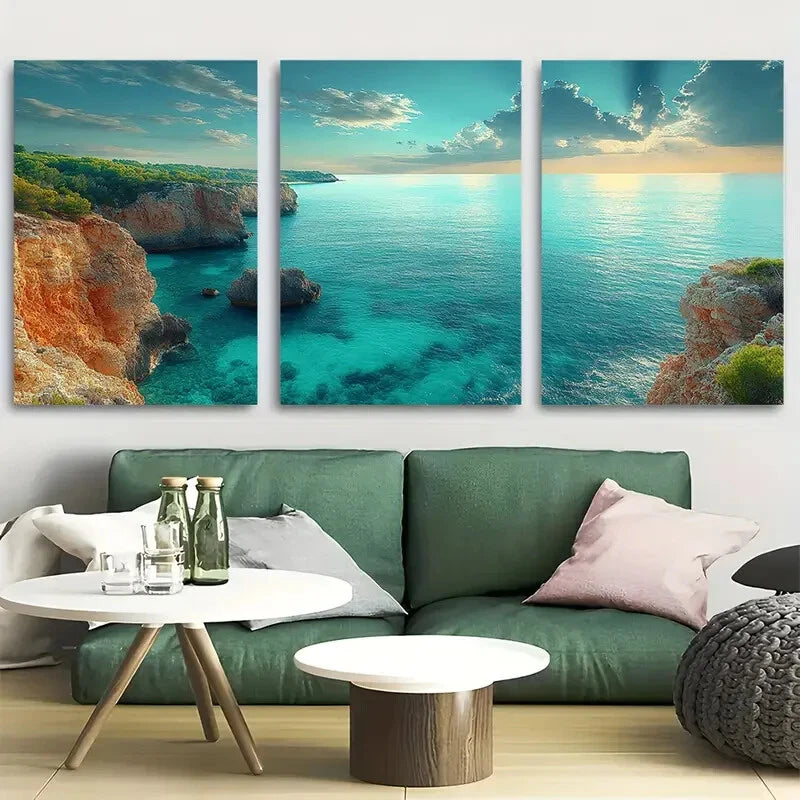 3pcs Serene Tranquil Coastal Rocks Metal Print Ready to Hang Art