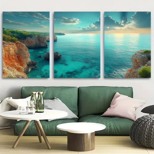 3pcs Serene Tranquil Coastal Rocks Metal Print Ready to Hang Art