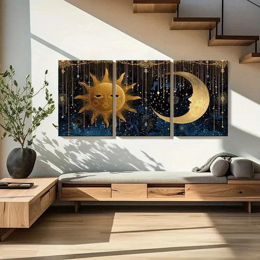 3pcs Mystical Night Sky Design Intricate Patterns Metal Print Ready to Hang Art