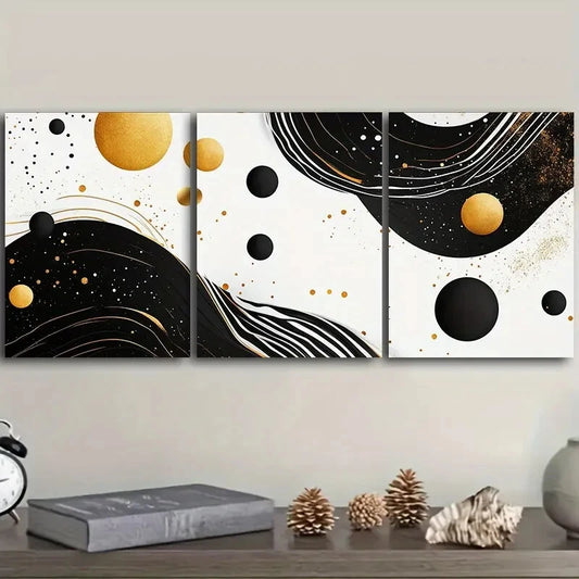 3pcs Flowing White and Golden Paintings Metal Print Ready to Hang Art