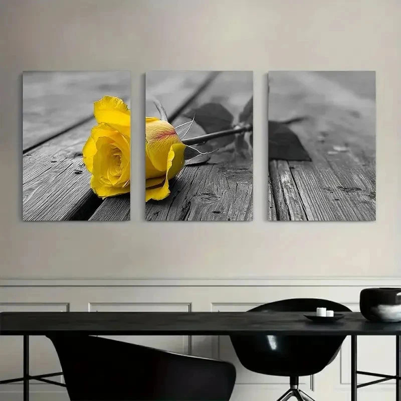 3pcs High-Definition Yellow Rose Poster Metal Print Ready to Hang Art