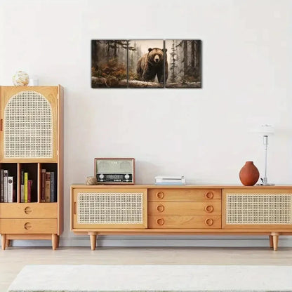 3pcs Grizzly Bear in Foggy Forest Animal Portrait Metal Print Ready to Hang Art