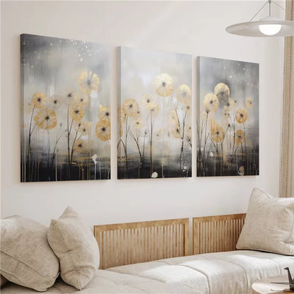 3pcs Modern Vertical Dandelion Flowers Paint Wall Art Set Canvas Framed 50x70cm - High Quality Print 100% Australian Made Wall Canvas Ready to Hang