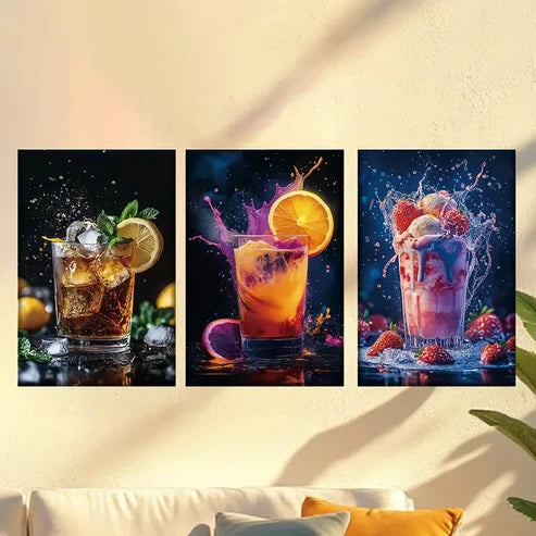 3pcs Specialty drinks, ice cream Wall Art Set Canvas Unframed - High Quality Print 100% Australian Made Wall Canvas