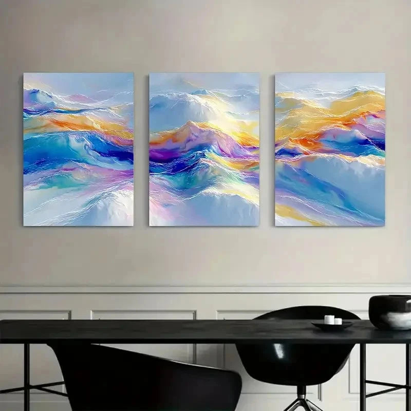 3pcs Colorful Clouds Abstract Painting Modern Art Metal Print Ready to Hang Art