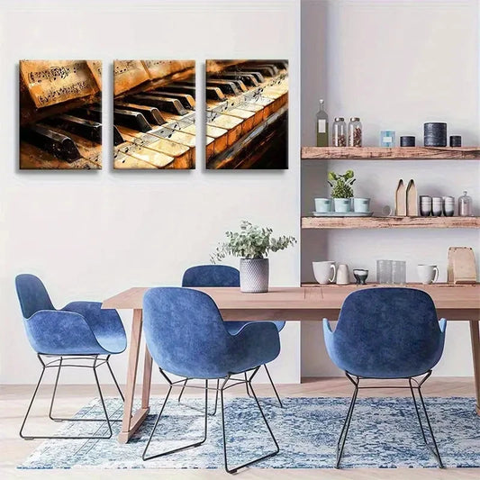 3pcs Vintage Piano Key Retro Musical Note Decor Metal Print Ready to Hang Art