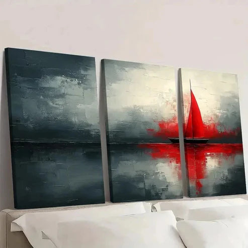 3pcs Red Gray and White Abstract IP Wall Art Canvas Unframed - High Quality Print 100% Australian Made Wall Canvas