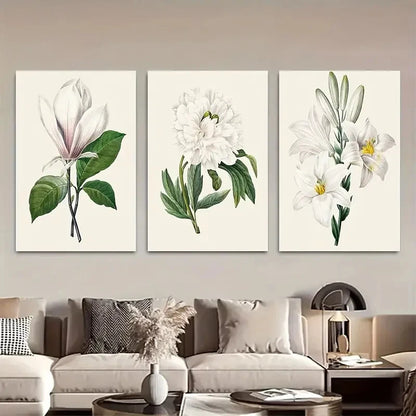 3pcs Elegant White Flower Botanical Print Metal Print Ready to Hang Art