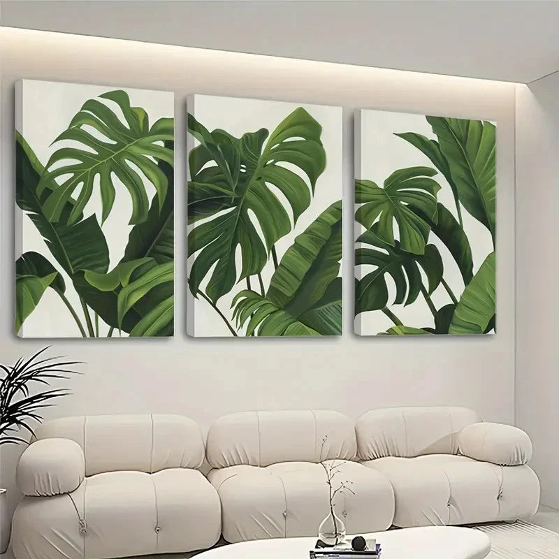 3pcs Tropical Green Leaves Wall Art Set Canvas Framed 40x60cm - High Quality Print 100% Australian Made Wall Canvas Ready to Hang