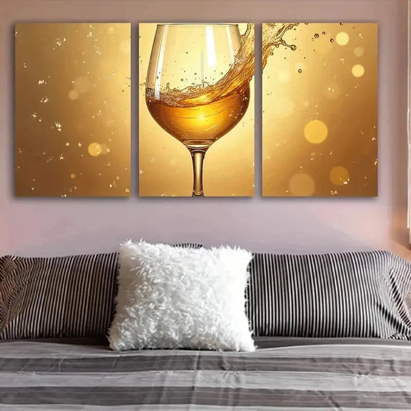 3pcs Golden Splashes Abstract Metal Print Ready to Hang Art