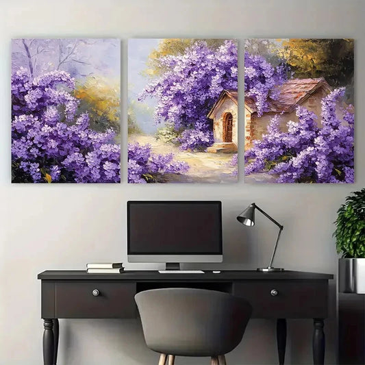 3pcs French Cottage Lilac Garden French Design Metal Print Ready to Hang Art