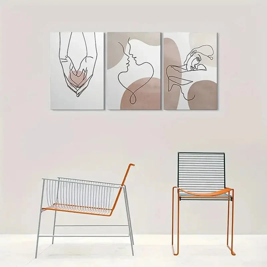 3pcs Abstract Minimalist Line Painting Wall Art Set Canvas Framed 40x60cm - High Quality Print 100% Australian Made Wall Canvas Ready to Hang