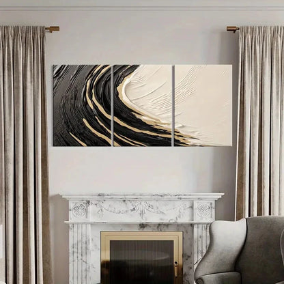 3pcs Abstract Art Black White Golden Swirl Design Metal Print Ready to Hang Art