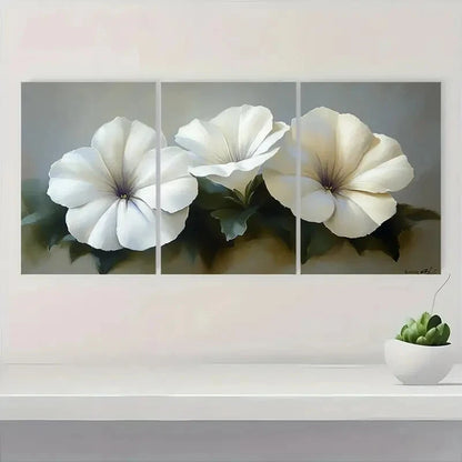 3pcs Serene Floral Elegant White Petunia Metal Print Ready to Hang Art