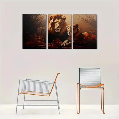3pcs Grand Lion Family Portrait Wildlife Metal Print Ready to Hang Art