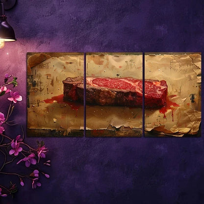 3pcs Delicious Steak Vintage Illustration Metal Print Ready to Hang Art