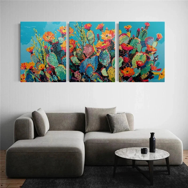 3pcs Vintage Desert Southwestern Cactus Metal Print Ready to Hang Art