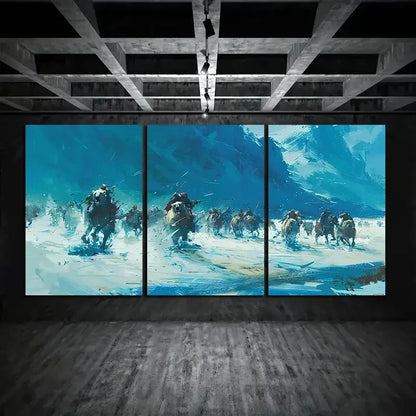 3pcs Polar Bear Tracking Primitive Hunting Scene Metal Print Ready to Hang Art