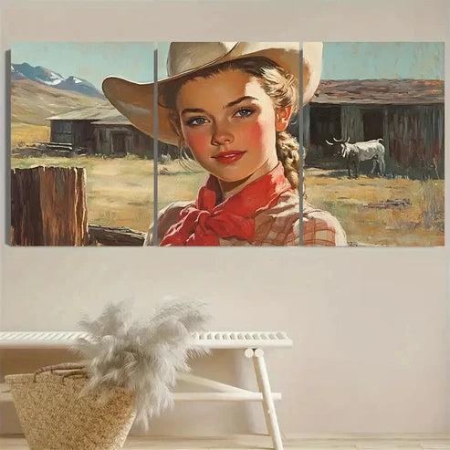 3pcs Vintage Cowgirl, Farmhouse Style Wall Art Set Canvas Unframed - High Quality Print 100% Australian Made Wall Canvas