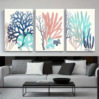 3pcs Marine Plants Seaside Design Metal Print Ready to Hang Art