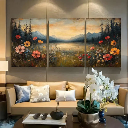 3pcs Country Moody Wildflower Field Metal Print Ready to Hang Art