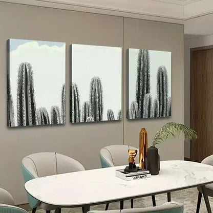 3pcs Cactus Black & White Abstract Canvas Framed 60x90cm - High Quality Print 100% Australian Made Wall Canvas Ready to Hang