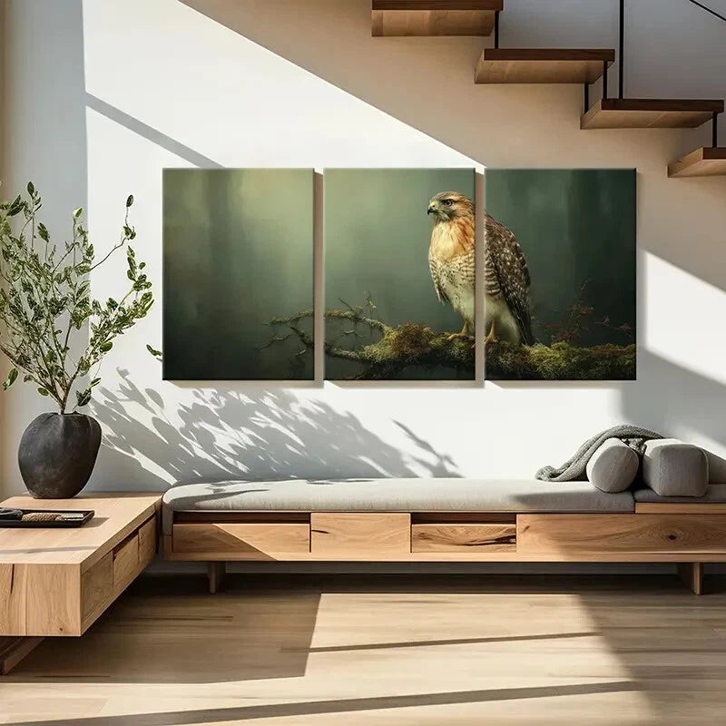 3pcs Eagle Perched On Branch Forest Atmosphere Metal Print Ready to Hang Art