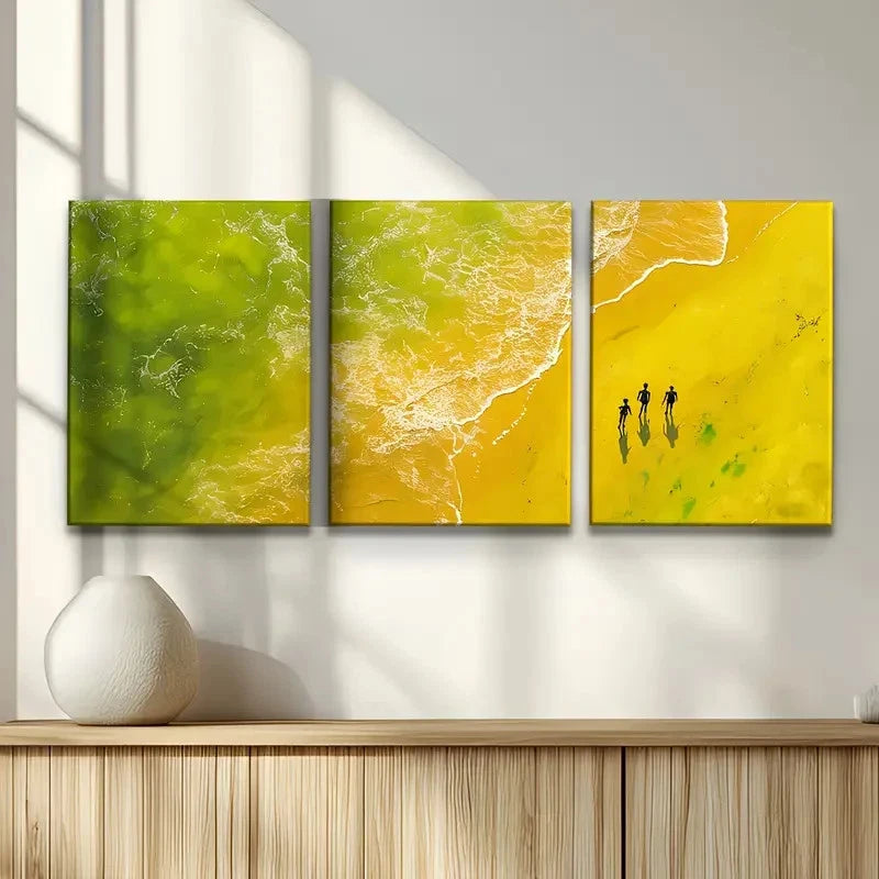 3pcs Elegant Yellow Beach View Metal Print Ready to Hang Art