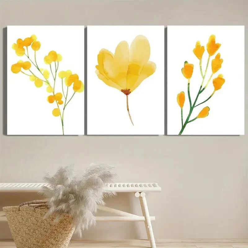 3pcs Vibrant Yellow Flower Botanical Metal Print Ready to Hang Art