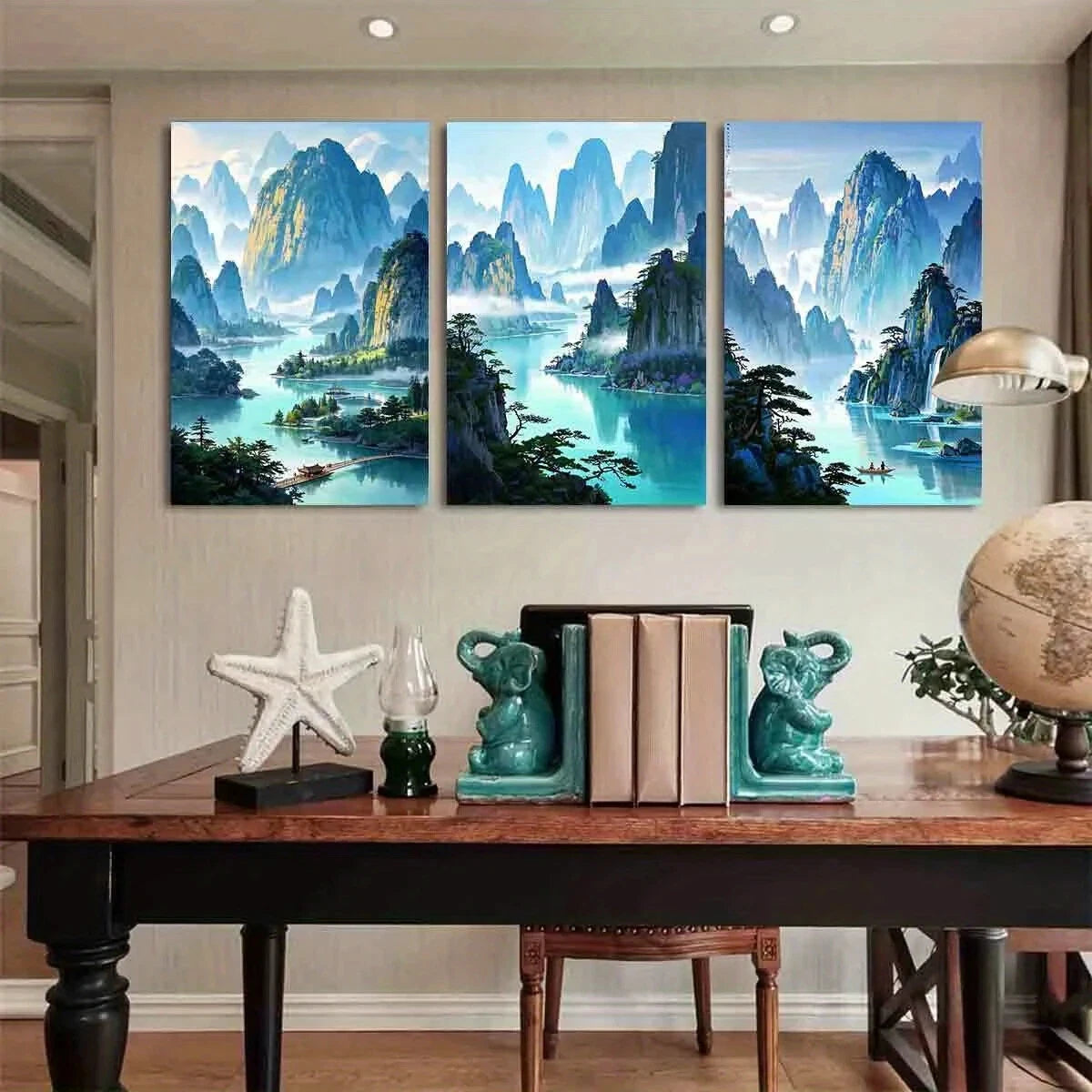 3pcs Mountain Lake and Pine Tree Scene Waterfall Metal Print Ready to Hang Art