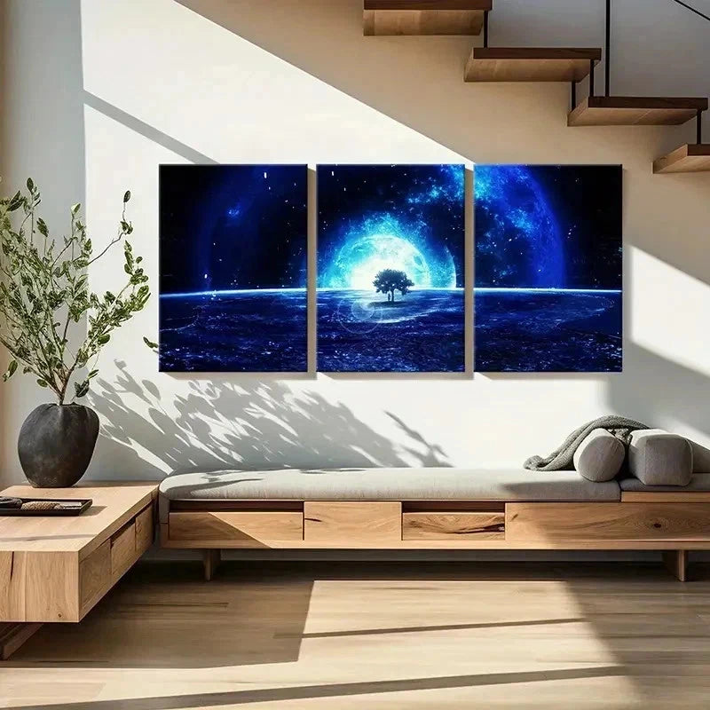 3pcs Vibrant Alien Planet & Cosmic Tree Wall Art Set Canvas Framed 40x60cm - High Quality Print 100% Australian Made Wall Canvas Ready to Hang