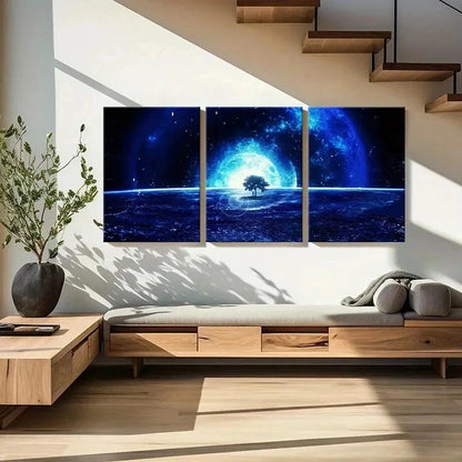 3pcs Vibrant Alien Planet & Cosmic Tree Wall Art Set Canvas Framed 40x60cm - High Quality Print 100% Australian Made Wall Canvas Ready to Hang