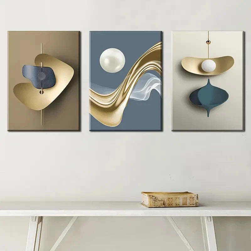 3pcs Abstract Geometric Modeling Abstract Prints Metal Print Ready to Hang Art