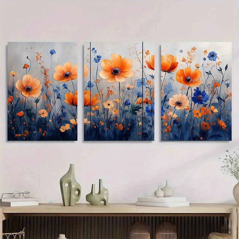 3pcs Boho Floral Vibrant Wildflower & Butterfly Metal Print Ready to Hang Art