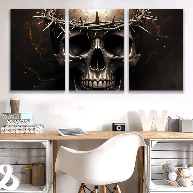 3pcs Skull with a Crown Painting Wall Art Set Canvas Framed 50x70cm - High Quality Print 100% Australian Made Wall Canvas Ready to Hang