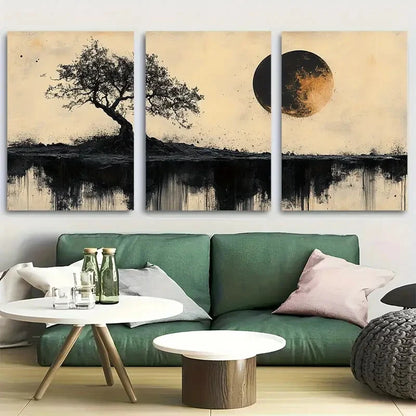 3pcs Illustrations Featuring Grunge Dark Tree Metal Print Ready to Hang Art