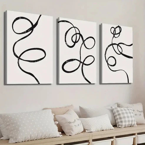 3pcs Minimalist Black & Beige Abstract Design Wall Art Set Canvas Unframed - High Quality Print 100% Australian Made Wall Canvas