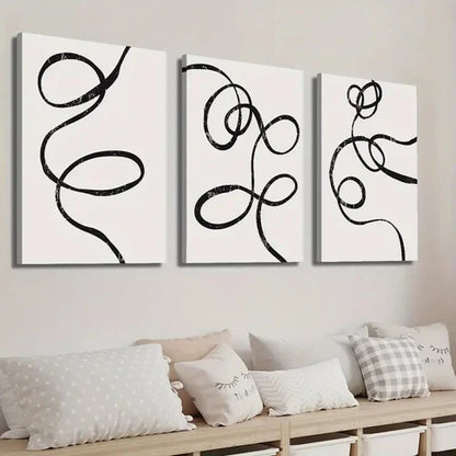 3pcs Minimalist Black & Beige Abstract Design Wall Art Set Canvas Unframed - High Quality Print 100% Australian Made Wall Canvas