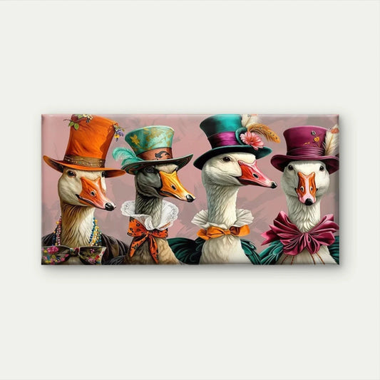 Geese in Colorful Hats & Bows Wall Art Canvas Office Home Room Framed 120x60cm
