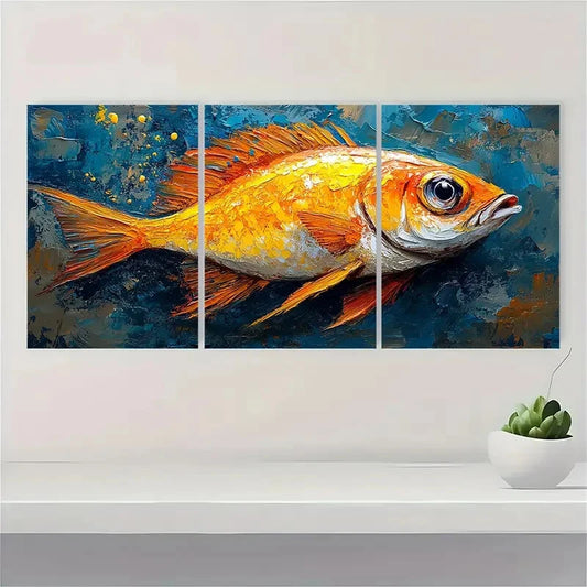 3pcs Sea Life Original Art Fish Artwork Painting Metal Print Ready to Hang Art