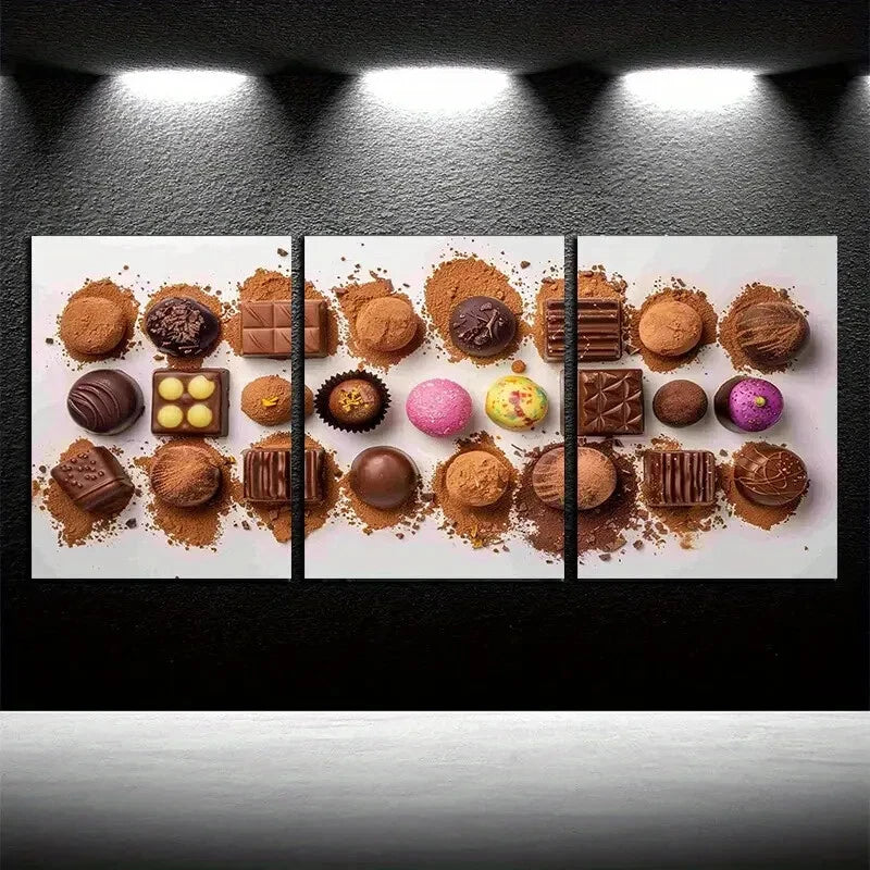 3pcs Chocolate Arrangement Illustration Metal Print Ready to Hang Art