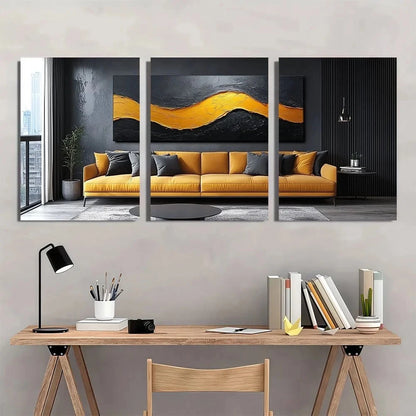 3pcs Chic Black and Golden Abstract Metal Print Ready to Hang Art
