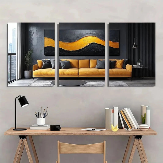 3pcs Chic Black and Golden Abstract Metal Print Ready to Hang Art