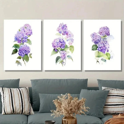 3pcs Purple Hydrangea Purple Hydrangea Metal Print Ready to Hang Art