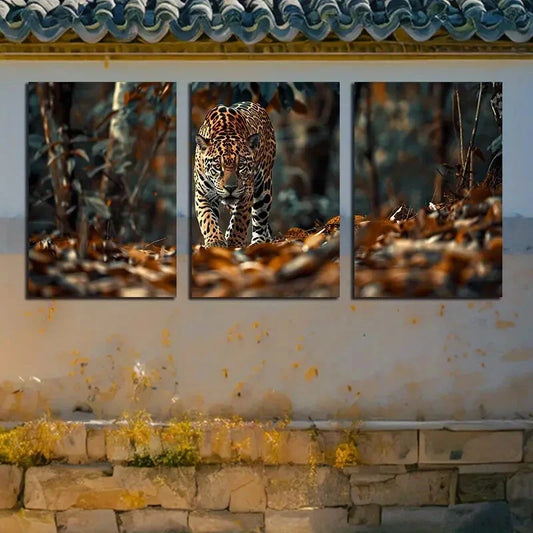 3pcs Brazilian Jaguar Exotic Wildlife Illustration Metal Print Ready to Hang Art