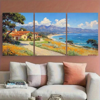 3pcs Monterey Bay Painting California Coastline Metal Print Ready to Hang Art