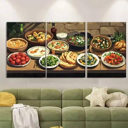 3pcs Lebanese Mezze Table Metal Print Ready to Hang Art