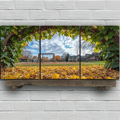 3pcs Swing in Fallen Leaves Nature Metal Print Ready to Hang Art