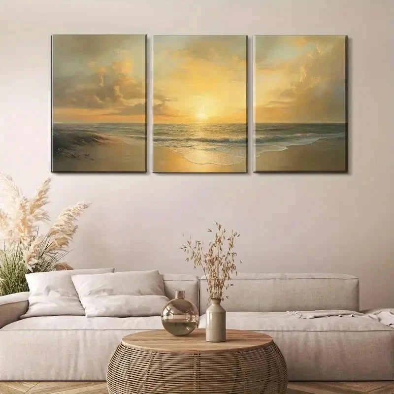 3pcs Featuring Tranquil Beach Waves And Calm Wall Art Set Canvas Framed 40x60cm - High Quality Print 100% Australian Made Wall Canvas Ready to Hang