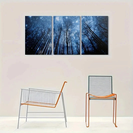 3pcs Blue Forest Night Sky Modern Metal Print Ready to Hang Art